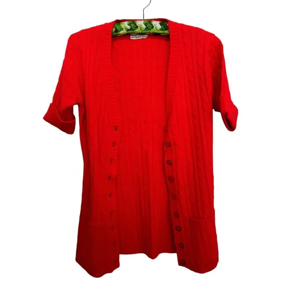 Kimlon Red 100% Virgin Acrylic Knit Cardigan Sweater 50’s